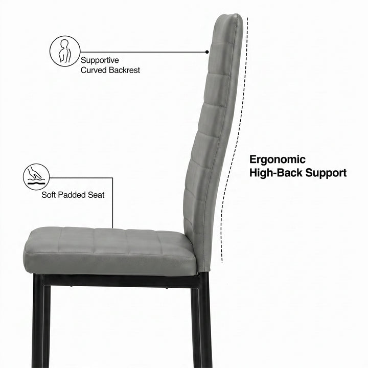 [Grey | Set of 4] Side graphic showing supportive curved backrest, soft padded seat and ergonomic high-back support