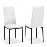 [White | Set of 4] Front and back views of armless PU leather dining chair with slim black metal legs