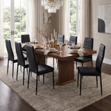 [Black | Set of 8] PU Leather Dining Chairs Set of 8 Black Upholstered High Back Dining Chairs with Walnut Effect Dining Table