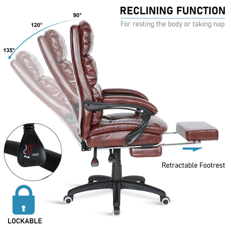 PU leather executive chair with reclining function, perfect for resting or taking a nap.