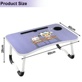 Purple-printed laptop table with vibrant design, perfect for modern workspace decor.