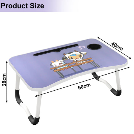 Purple-printed laptop table with vibrant design, perfect for modern workspace decor.