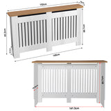 radiator cover for bedroom with slatted design, dimensions 78cm x 152cm x 19cm, modern.