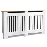 Radiator cover for kitchen with vertical slats, decorative and functional piece for home.