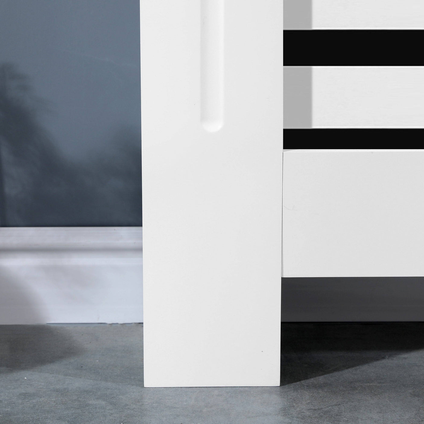 Radiator cover with shelves in UK, offering both storage and stylish design.