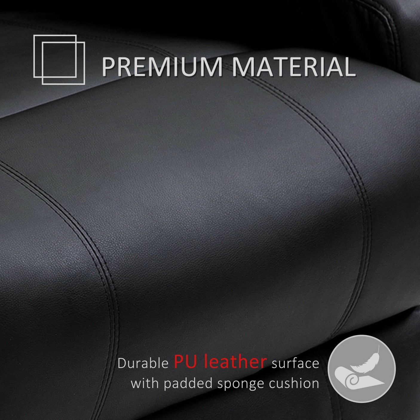 Close-up of black PU leather Electric Recliner Chair For Elderly showing premium stitching and padded sponge cushion for added durability.