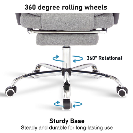 Recliner chair with swivel base and 360-degree rolling wheels for easy mobility.