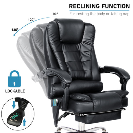 Reclining massage office chair with ergonomic design and adjustable reclining function.