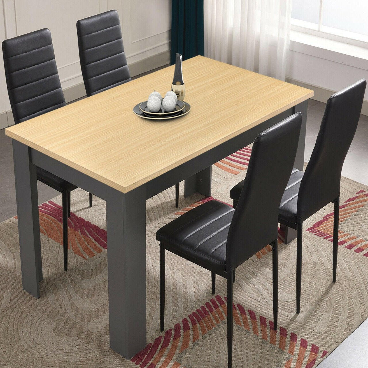 Rectangular dining table with a stylish design, perfect for spacious dining areas.