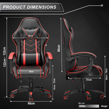 Red gaming chair dimensions showcasing the ergonomic design and size for ultimate comfort.