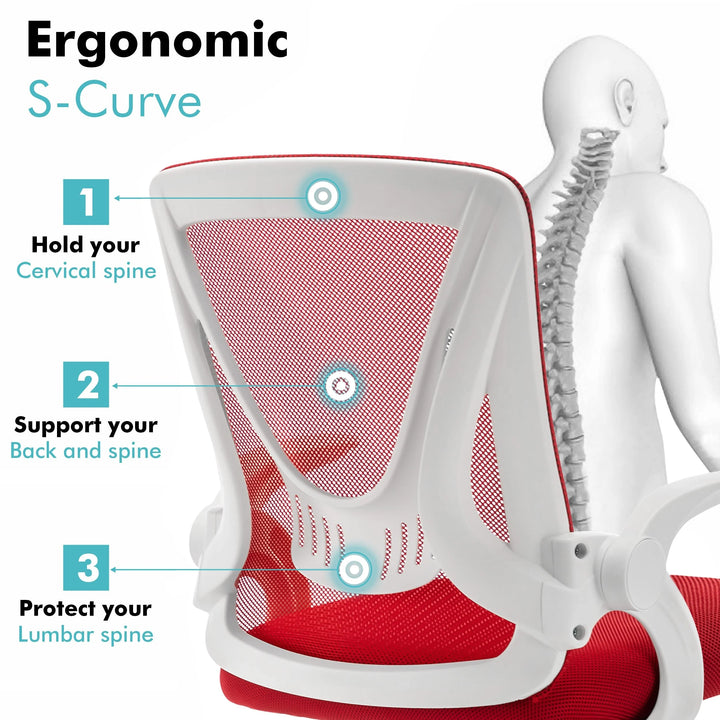 [Red] Red lumbar support chair with ergonomic mesh backrest, supporting proper posture and reducing strain.