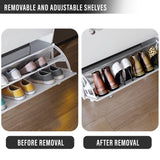 3 Door Narrow Shoe Cabinet | Tall Shoe Storage With Hooks