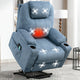 Blue Gray riser recliner chairs sale with heat and massage functions, featuring cup holders.