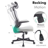 Ergonomic grey office chair with rocking motion and lumbar support