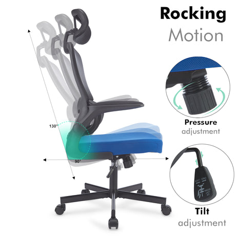 Rocking Motion Blue Black Office Chair – Ergonomic Design, Adjustable Comfort & Support