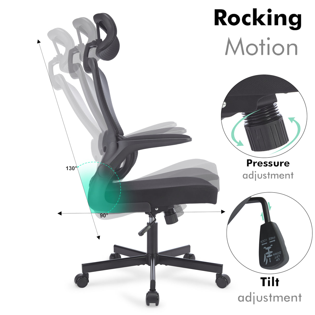 Rocking motion office chair – ergonomic swivel chair with adjustable recline and comfort.