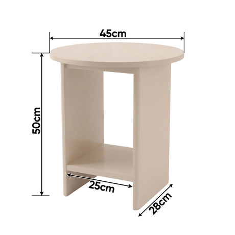 [Taupe] Measurement chart for taupe round side table labelling 45 x 28 x 50cm and 25cm internal shelf width