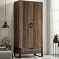 Industrial 2 Door Wardrobe with Drawer Rust Wood