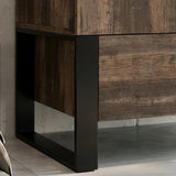 [Rust Wood] 2 door wardrobe with dark brown finish and black base on a neutral background