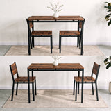 [Rustic] Space-saving breakfast table with two chairs tucked completely underneath the table, then pulled out & ready to use.