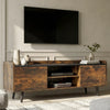 [Rustic] Larvik 140cm TV unit beneath wall-mounted screen with two side cabinets and central open shelf in grey lounge