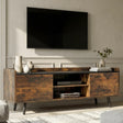 [Rustic] Larvik 140cm TV unit beneath wall-mounted screen with two side cabinets and central open shelf in grey lounge