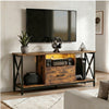 [Rustic] Calvera rustic TV unit in bright living room, wall-mounted TV above, amber LED in centre niche with retro radio
