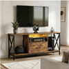 [Rustic] Calvera rustic TV unit in bright living room, wall-mounted TV above, amber LED in centre niche with retro radio