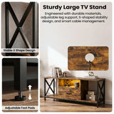 [Rustic] Calvera rustic TV unit feature panel, X-frame stability inset, foot-pad height adjustment inset, full shot