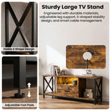 [Rustic] Calvera rustic TV unit feature panel, X-frame stability inset, foot-pad height adjustment inset, full shot