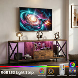 [Rustic] Calvera 140cm TV stand with  RGB LED strip inside the centre shelf, gaming accessories and collectibles on shelves