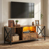 [Rustic] Calvera TV unit in lifestyle setting showing X-frame legs, LED shelf, drawer, and open side storage