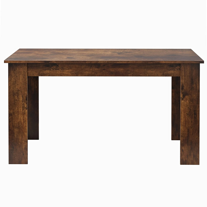 [6 Seater | Grey] Front view of 140cm rustic finish dining table with chunky block legs grey set
