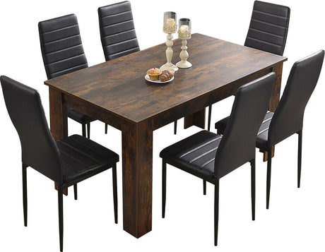 Rustic dining table and 6 chairs set, perfect for a cozy and stylish dining experience.