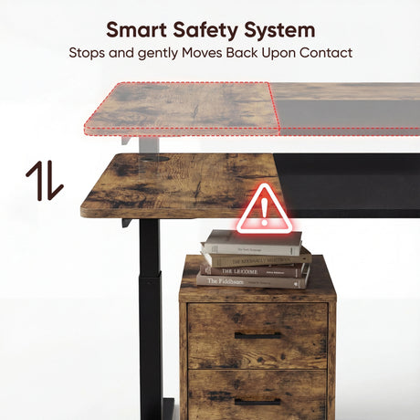 [120cm x 60cm] Obstacle-detection diagram for the 120cm rustic desk: underside detects books and halts movement