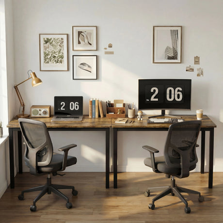 [100 X 50 cm] two rustic home office desks 100x50cm paired as a twin workstation under botanical gallery