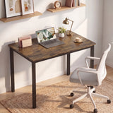 [80 X 50 cm] home office desk 80x50cm with rustic woodgrain top, laptop and plant against grey wall