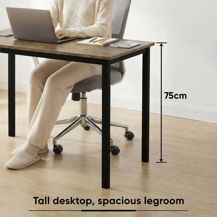 [80 X 50 cm] rustic home office desk 80x50cm with 75cm height, seated user typing showing legroom
