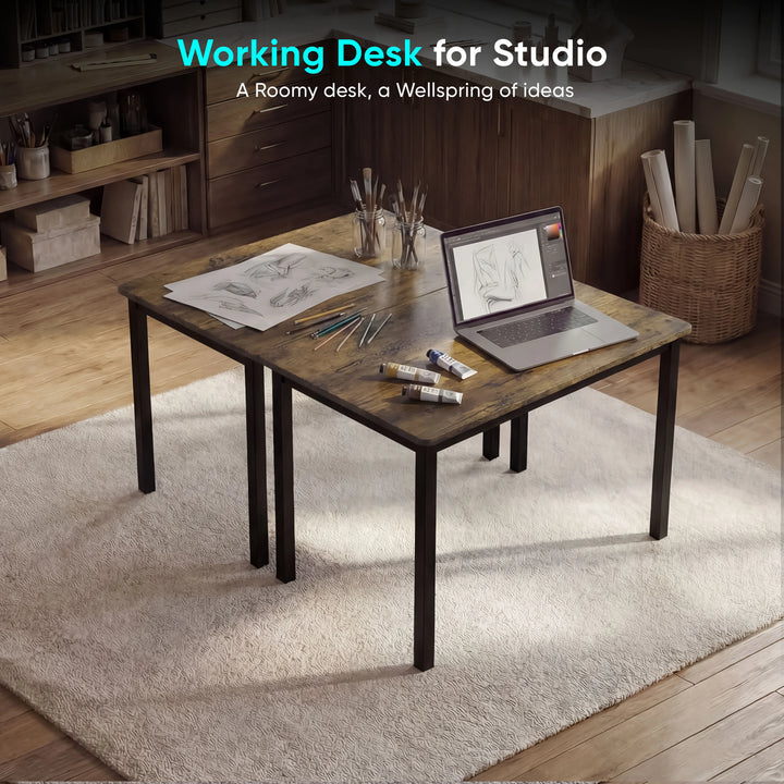 [80 X 50 cm] rustic home office desk 80x50cm as studio table with paintbrushes, sketches and laptop