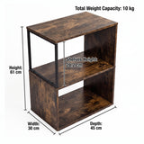 [Rustic] This size guide shows the table as 30 cm wide, 45 cm deep and 60 cm high with two 28.2 cm open shelves.