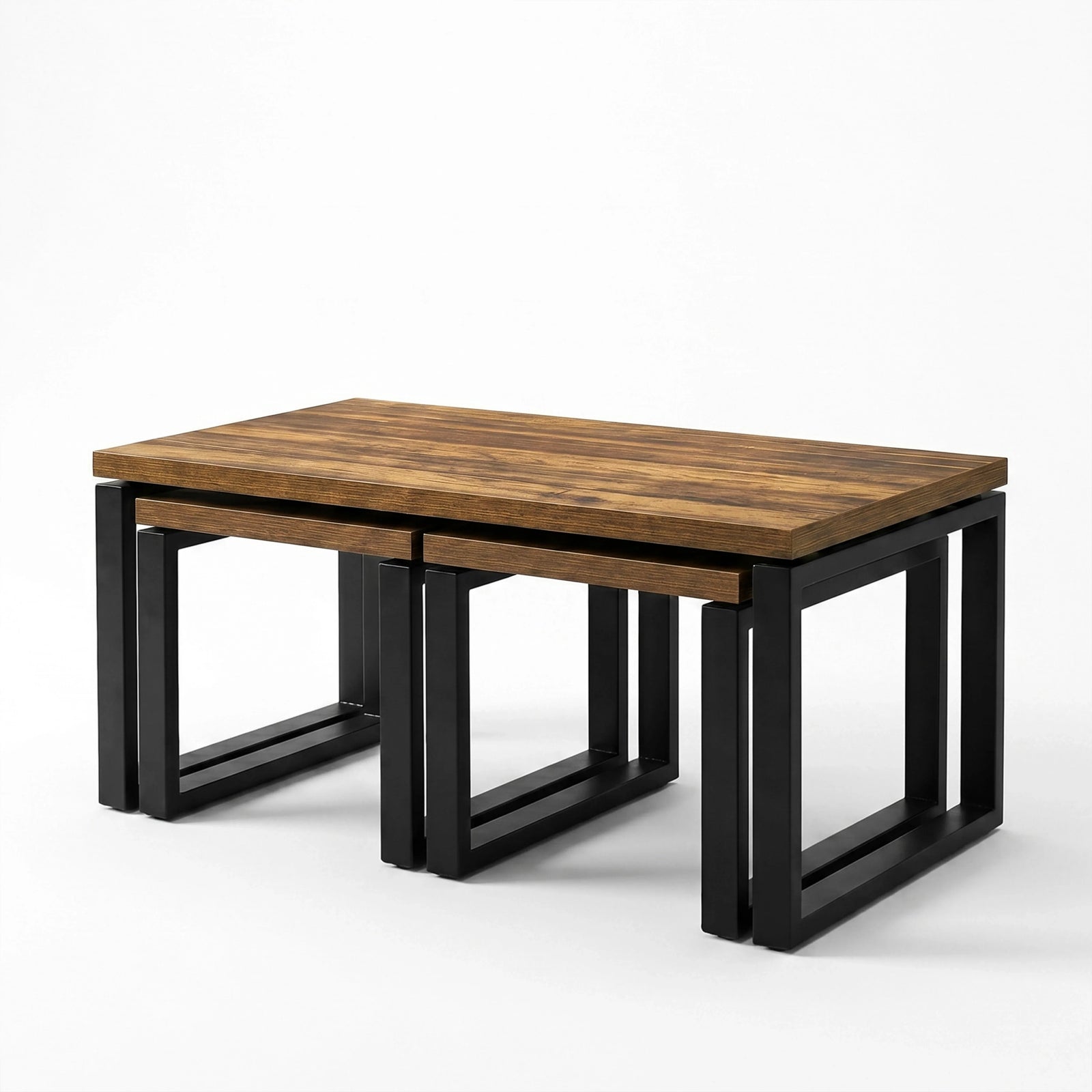 [Rustic] Nestline nesting table three-piece nested coffee table set shown on a clean white background from a front angle