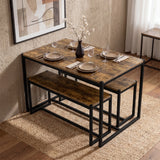 [Rustic] Orvak Dining Table with Bench Set 4 Seater space-saving lifestyle view showing bench alongside the table