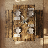 [Rustic] Orvak Dining Table with Bench Set 4 Seater overhead top-down view with plates and cutlery laid out