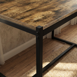 [Rustic] Orvak Dining Table with Bench Set 4 Seater close-up of rustic wood grain surface and black metal leg detail