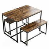 [Rustic] Orvak Dining Table with Bench Set 4 Seater white background product shot showing full table and bench set