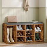 [Rustic] Shoe Storage Bench with Cushion | Shoe Rack Cabinet Hallway featuring rustic wood finish
