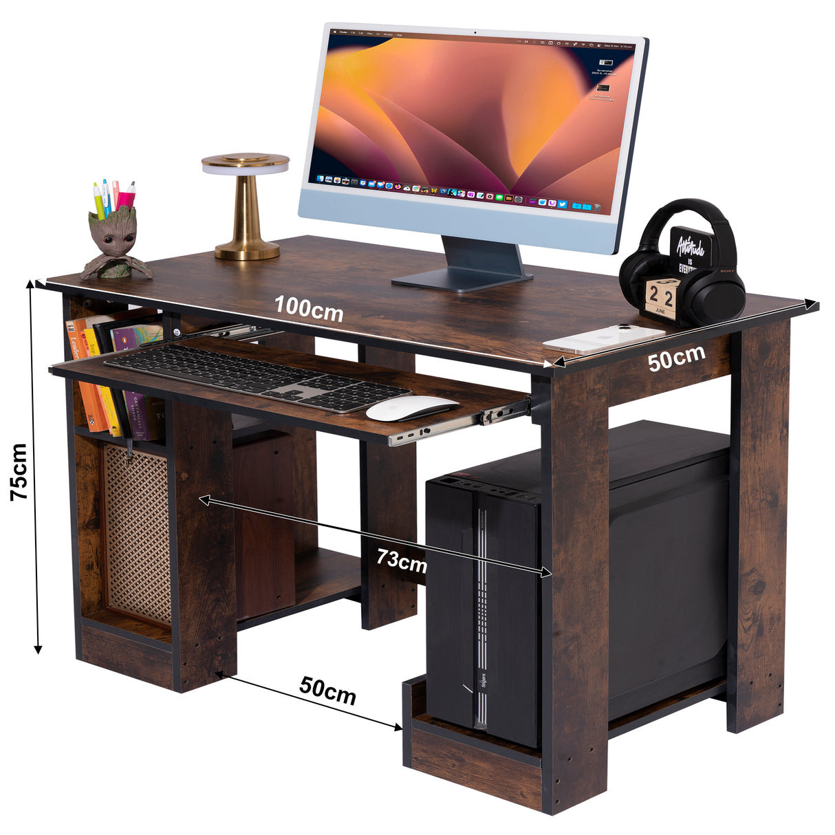 a rustic home office desks uk model dimension: 100cm wide, 50cm deep, 75cm high, with 50cm under-desk legroom