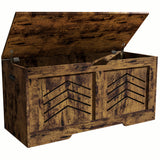 Wooden storage chest with hinged lid on a white background
