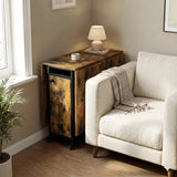 [Rustic] Kitchen & Dining Furniture Sets folded table parked beside a sofa with lamp, cup, blanket, and window light.