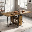 [Rustic] Kitchen & Dining Furniture Sets open drop leaf dining table with plates, cups, fruit, and centre storage.